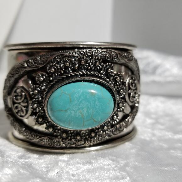 Bracelet 1 6/8" filigree faux turquoise cabochon 1.1749 - Picture 11 of 13